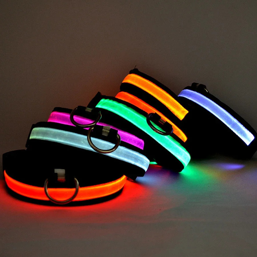 NONECN Glowing Nylon LED Dog Collar For Night Safety