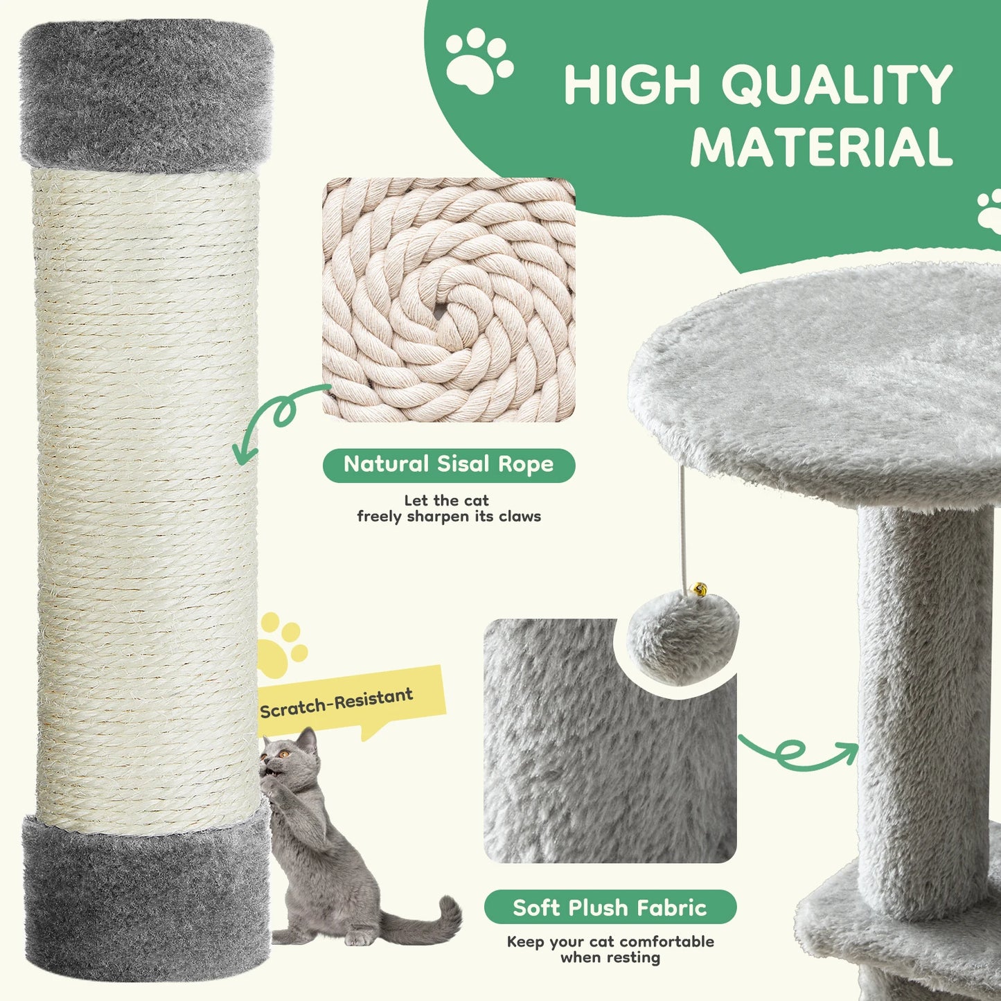 JHK Cat Tree Tower Indoor Cats Natural Sisal Scratching Posts