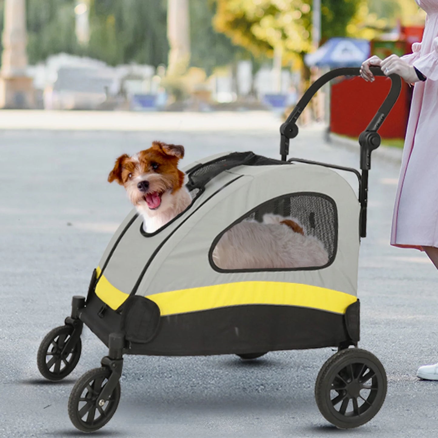 Portable Outdoor Dog And Cat Stroller Carrier With Adjustable Handle