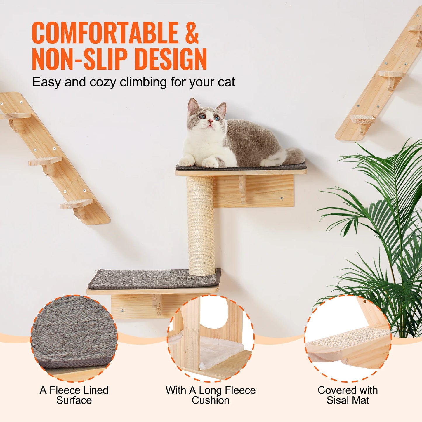 SucceBuy Wall Mounted Cat Shelves Perches Hammocks Cat Tree