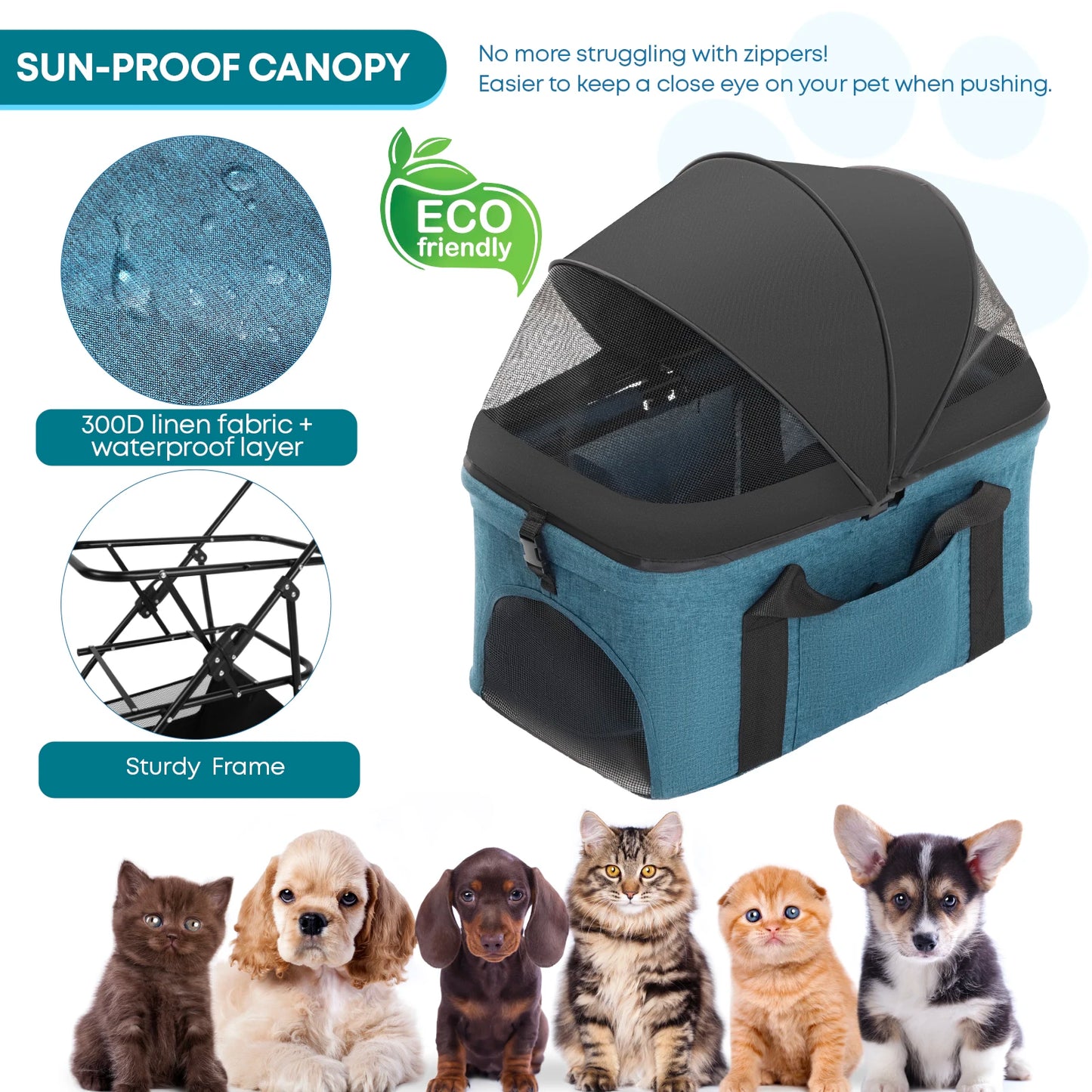 Chihuahua 3 in 1 Pet Stroller For Dogs Cats Foldable