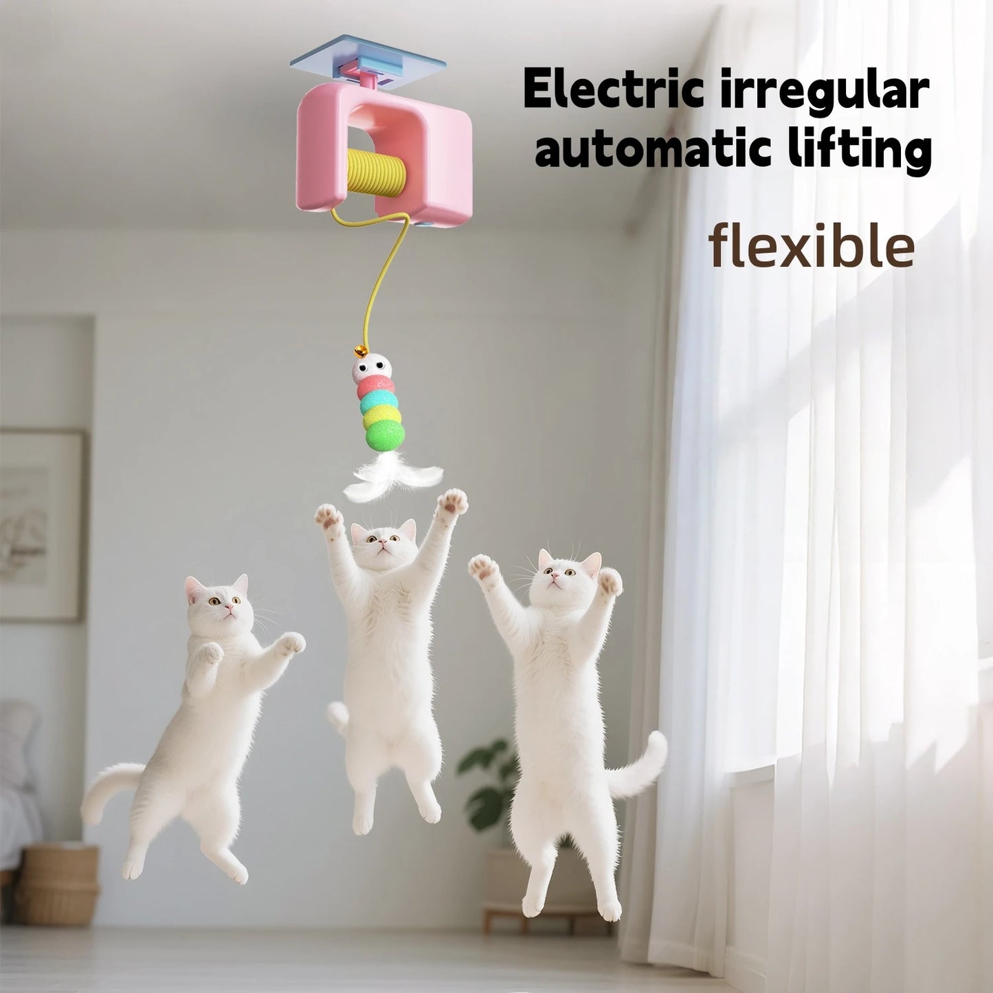 Electric Cat Toy With Ropes Auto Swing Feather Teaser