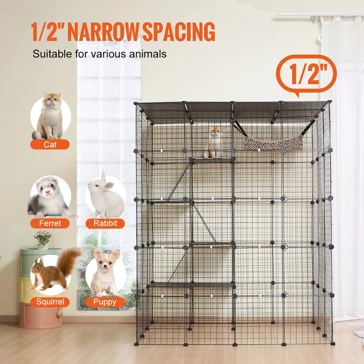 SucceBuy Large Detachable Metal Wire Cat Cage With Ramp And Hammock