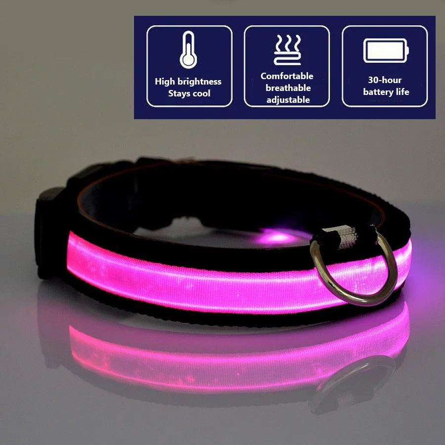 NONECN Glowing Nylon LED Dog Collar For Night Safety