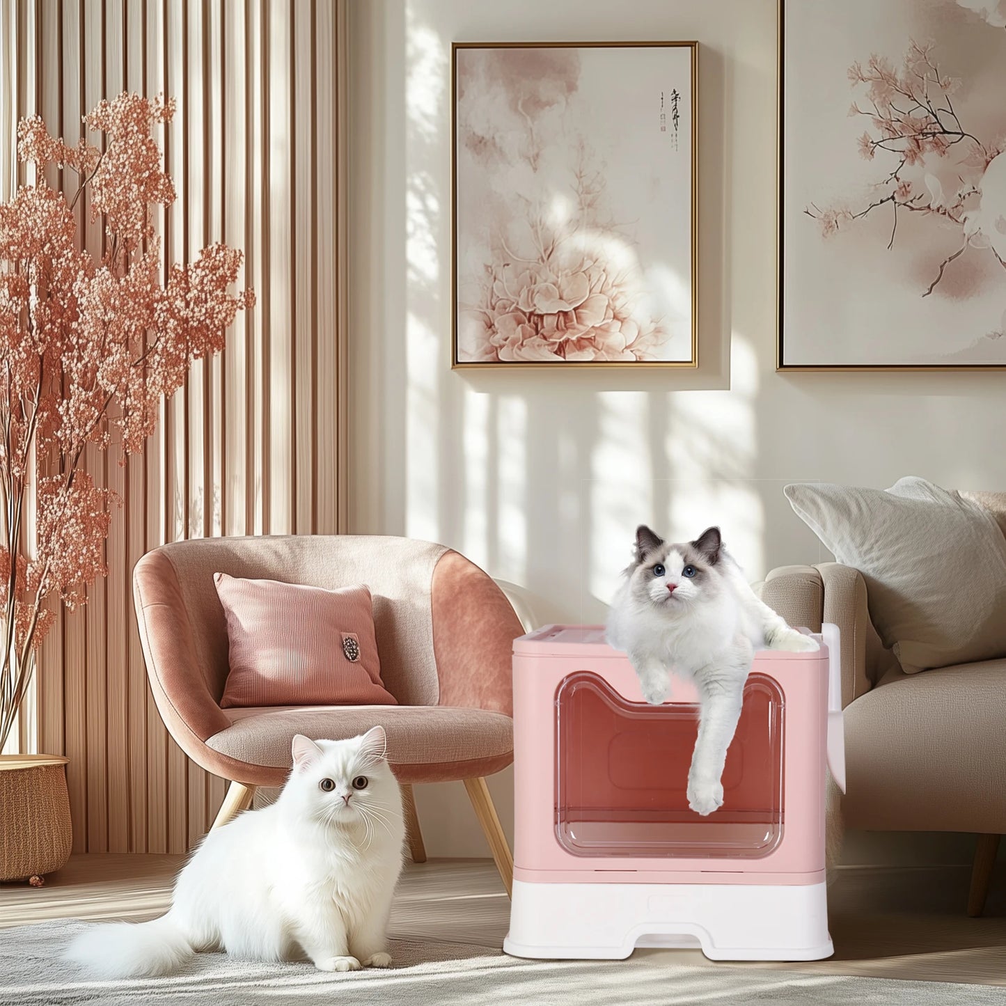 Foldable Portable Litter Box Enclosure With Fully Closed Scoop Drawer