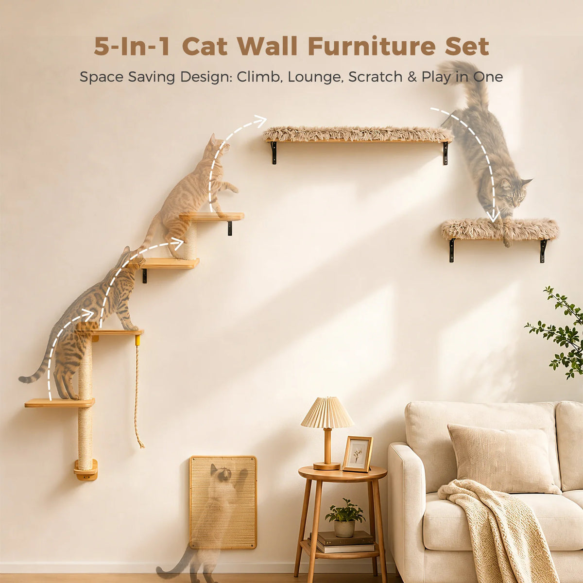 PAWZ Road Wooden Cat Climbing Wall Shelves With Scratching Posts