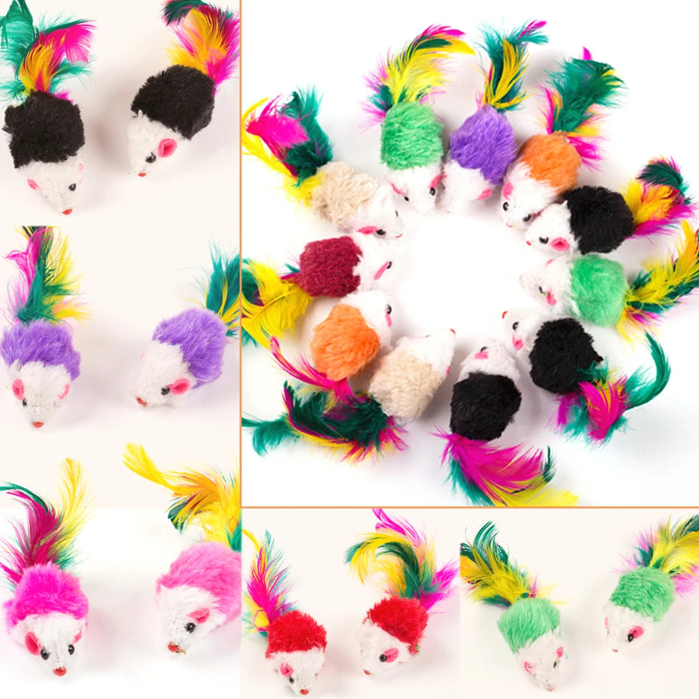 Shunmaii Cat Mouse Toys Feather Rattle Set for Indoor Cats