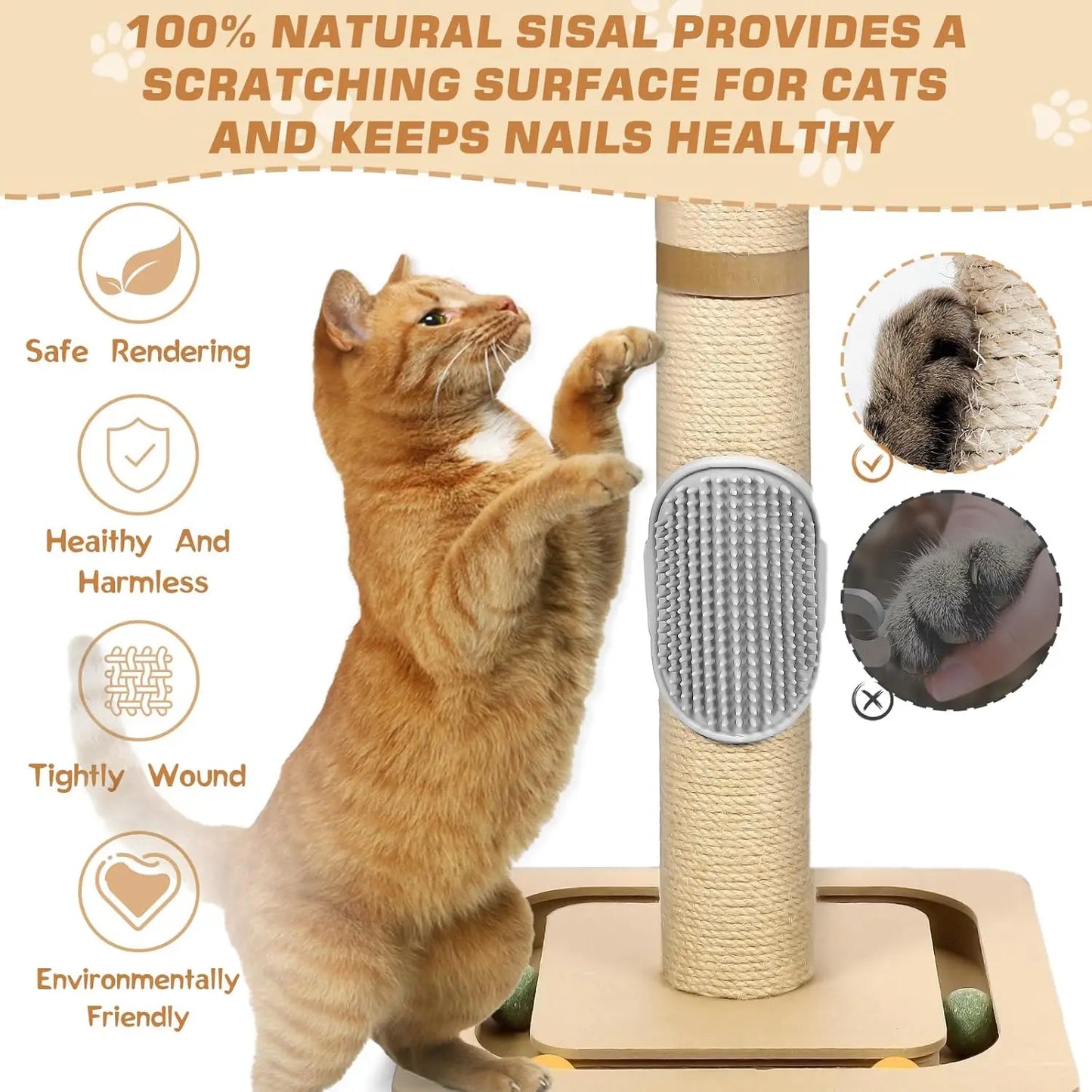 Compact Cat Tower With Three Tier Ball Track And Jute