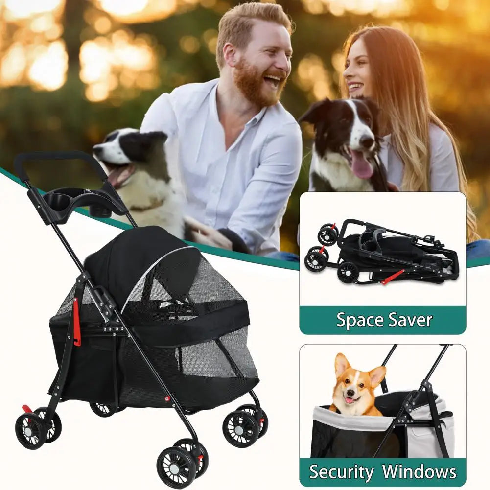 Pet Dog Cat Stroller Outdoor Folding Travel Cup Holder