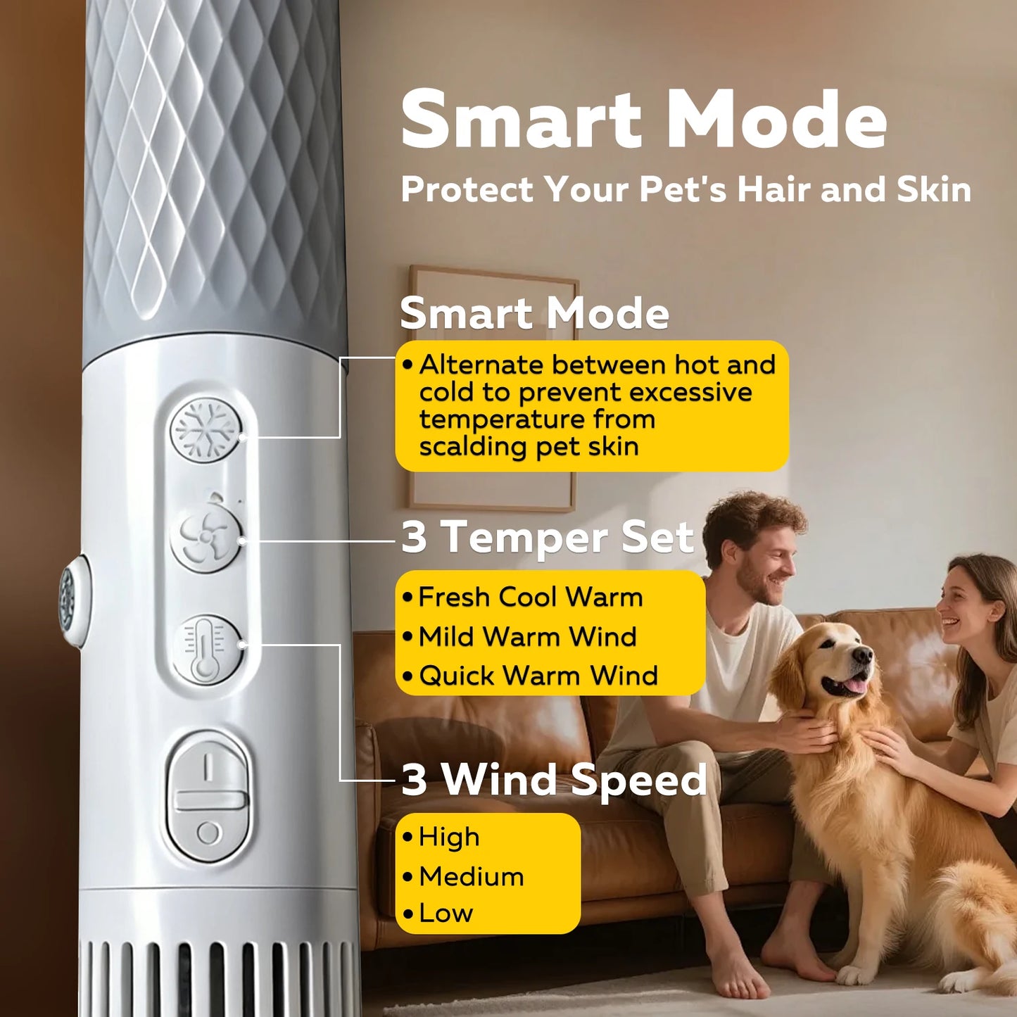 Portable Pet Hair Dryer Blower With High Velocity 3 Speed