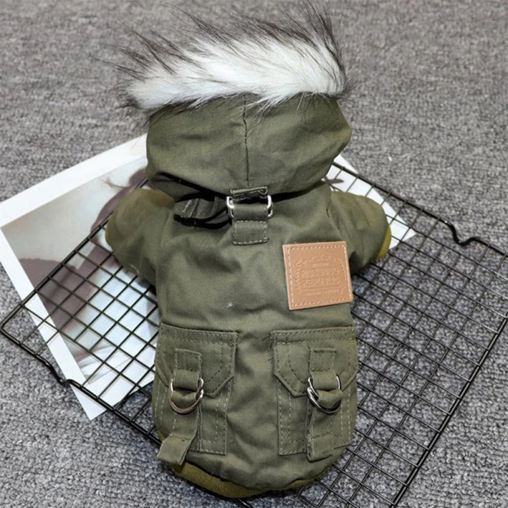 Dog Jacket With Harness Winter Windproof Coat Hoodie Vest Outdoor