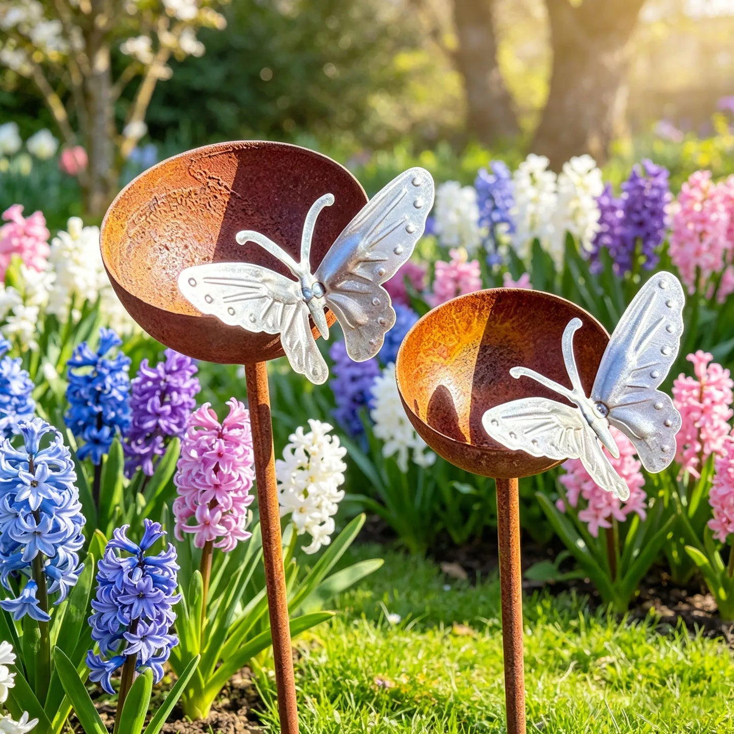 3-Layer Bird Water Bowl With Metal Stake Outdoor Bird Bath
