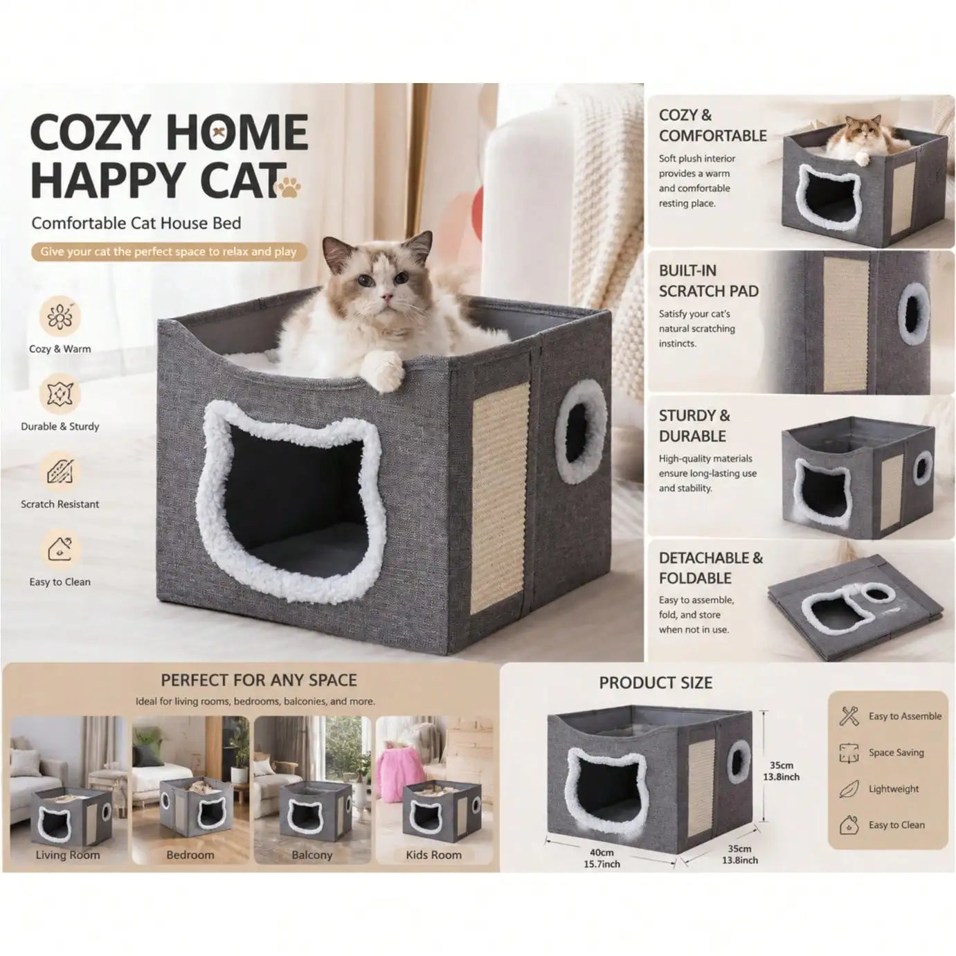 XMSJ Foldable Double Layer Cat House With Toy Tunnel
