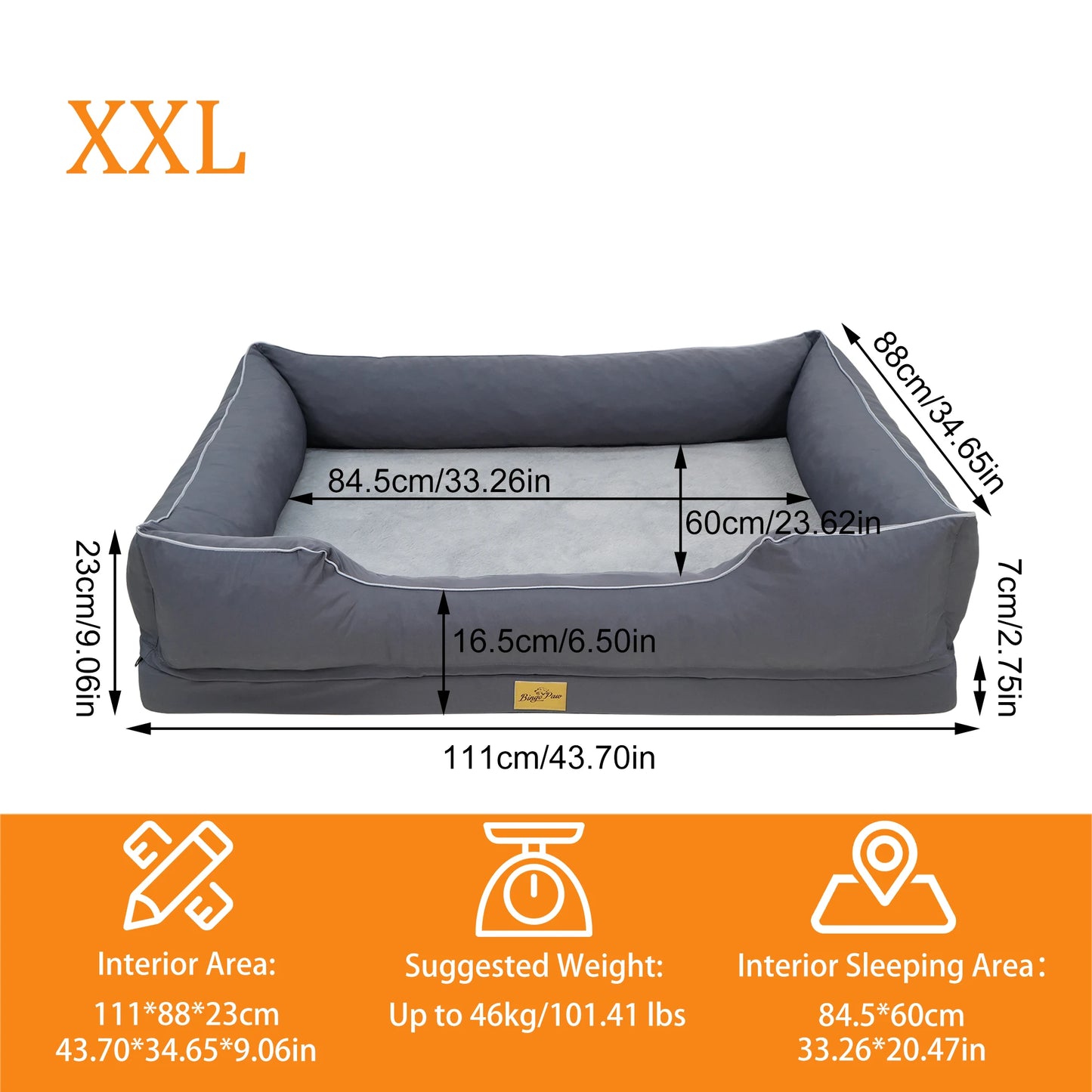 Bingopaw Orthopedic Foam Bolster Dog Bed Sofa