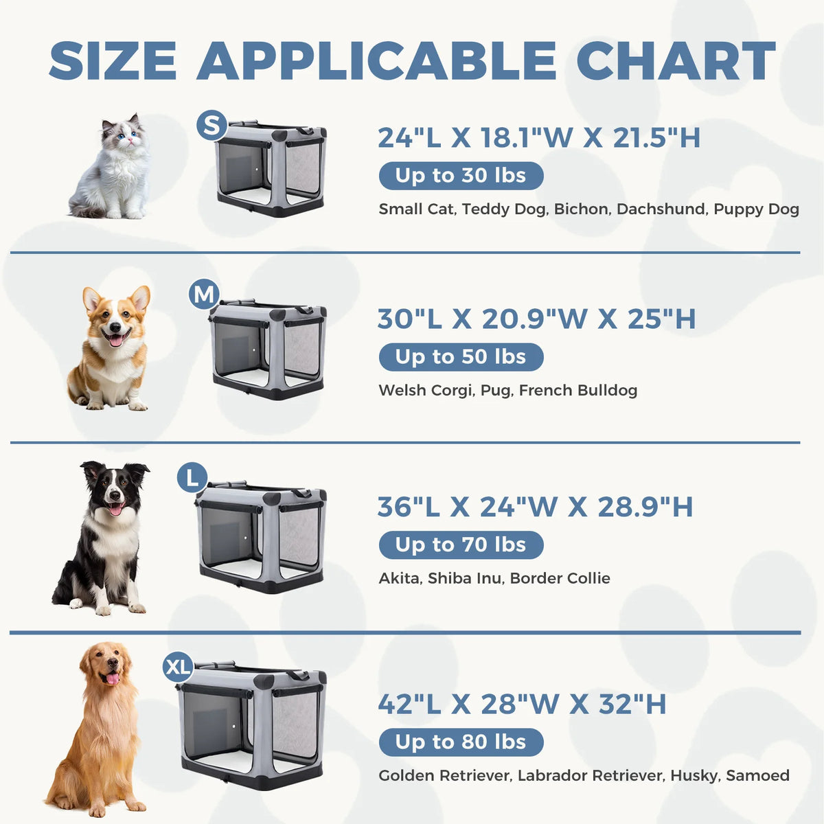 JHK Foldable Soft Dog Crate Pet Kennel With Three Doors