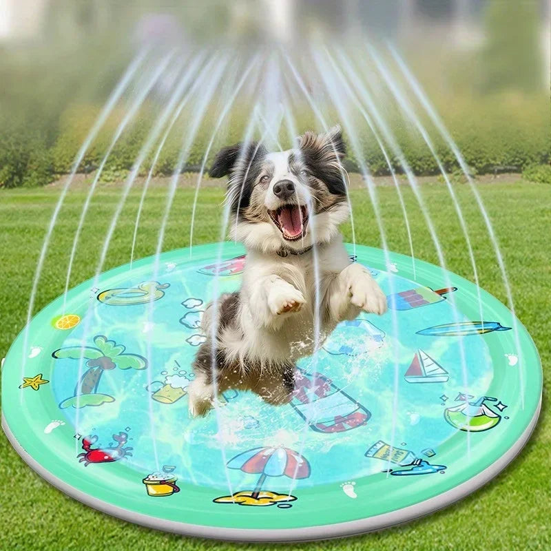 Outdoor Dog Inflatable Water Sprinkler Pool Play Mat Cooling