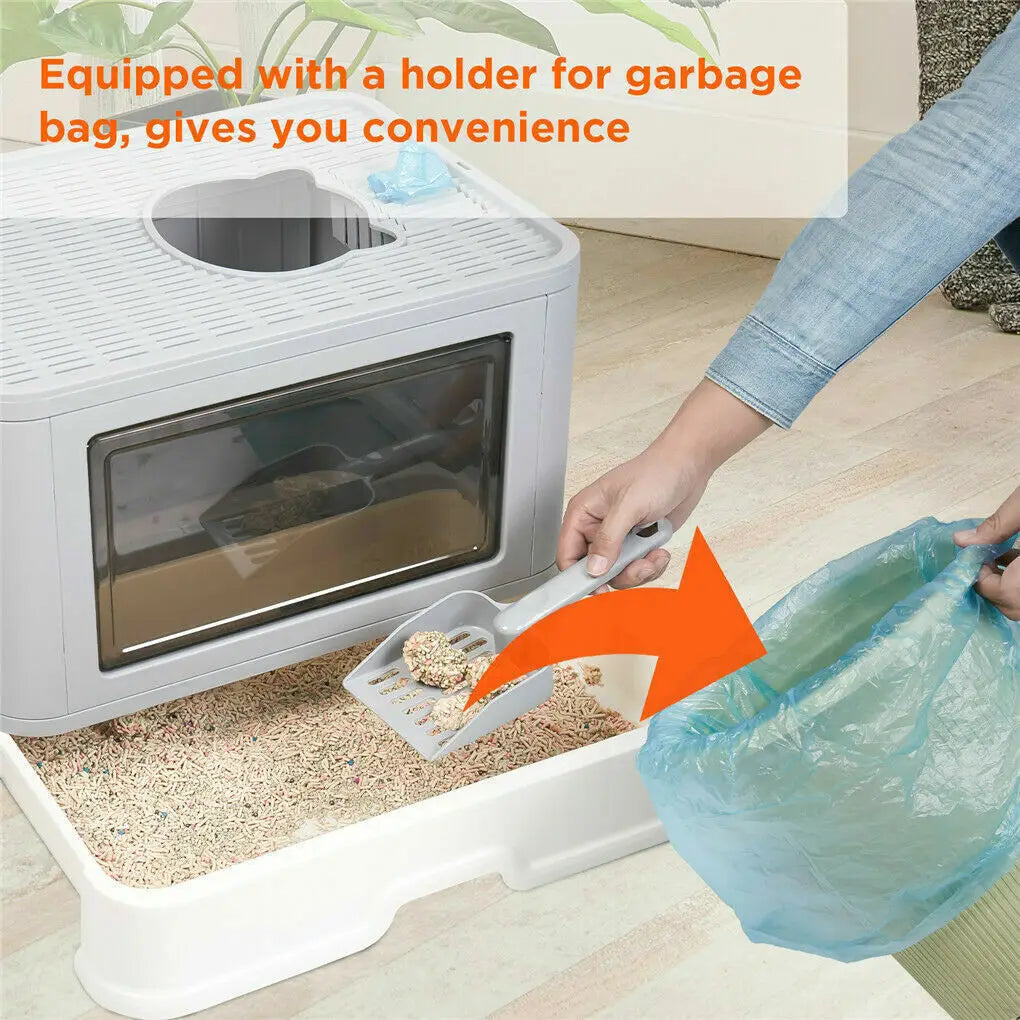 Foldable Cat Litter Box With Front Entry And Scoop Enclosed
