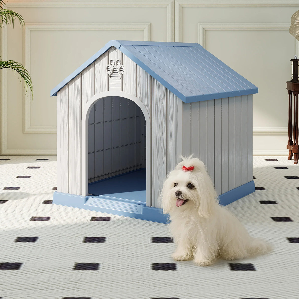 Plastic Dog House Weatherproof Indoor Outdoor Shelter
