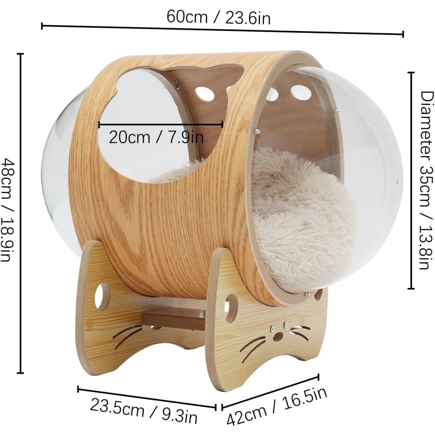 Luxury Cat Pod Bed Wooden Frame With Acrylic Dome Deluxe
