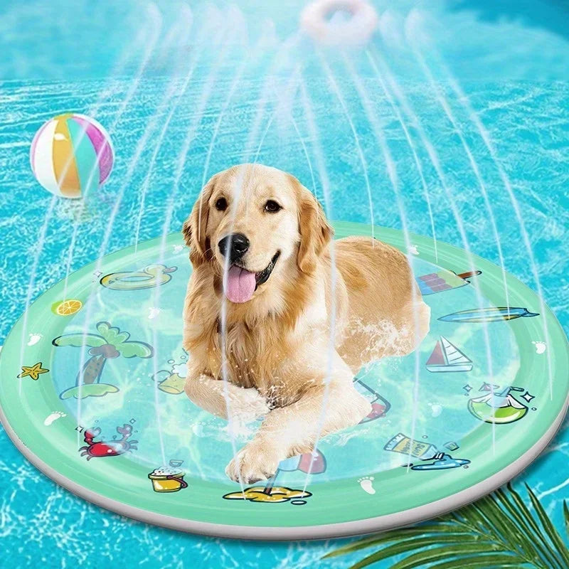 Outdoor Dog Inflatable Water Sprinkler Pool Play Mat Cooling