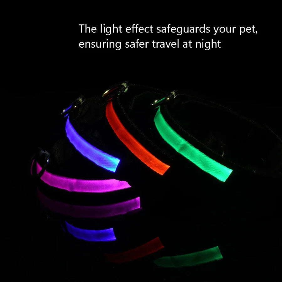 NONECN Glowing Nylon LED Dog Collar For Night Safety