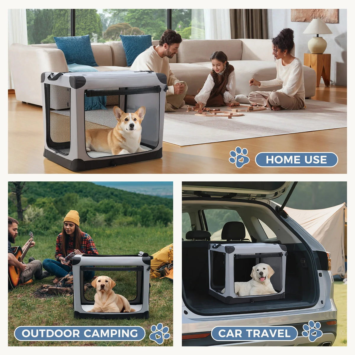 JHK Foldable Soft Dog Crate Pet Kennel With Three Doors