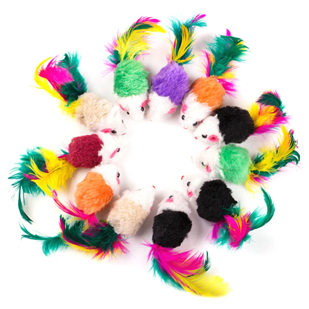Shunmaii Cat Mouse Toys Feather Rattle Set for Indoor Cats