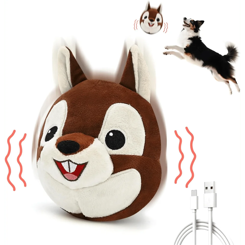 XMSJ Talking Squirrel Dog Toy Auto Bounce With Sound Rechargeable