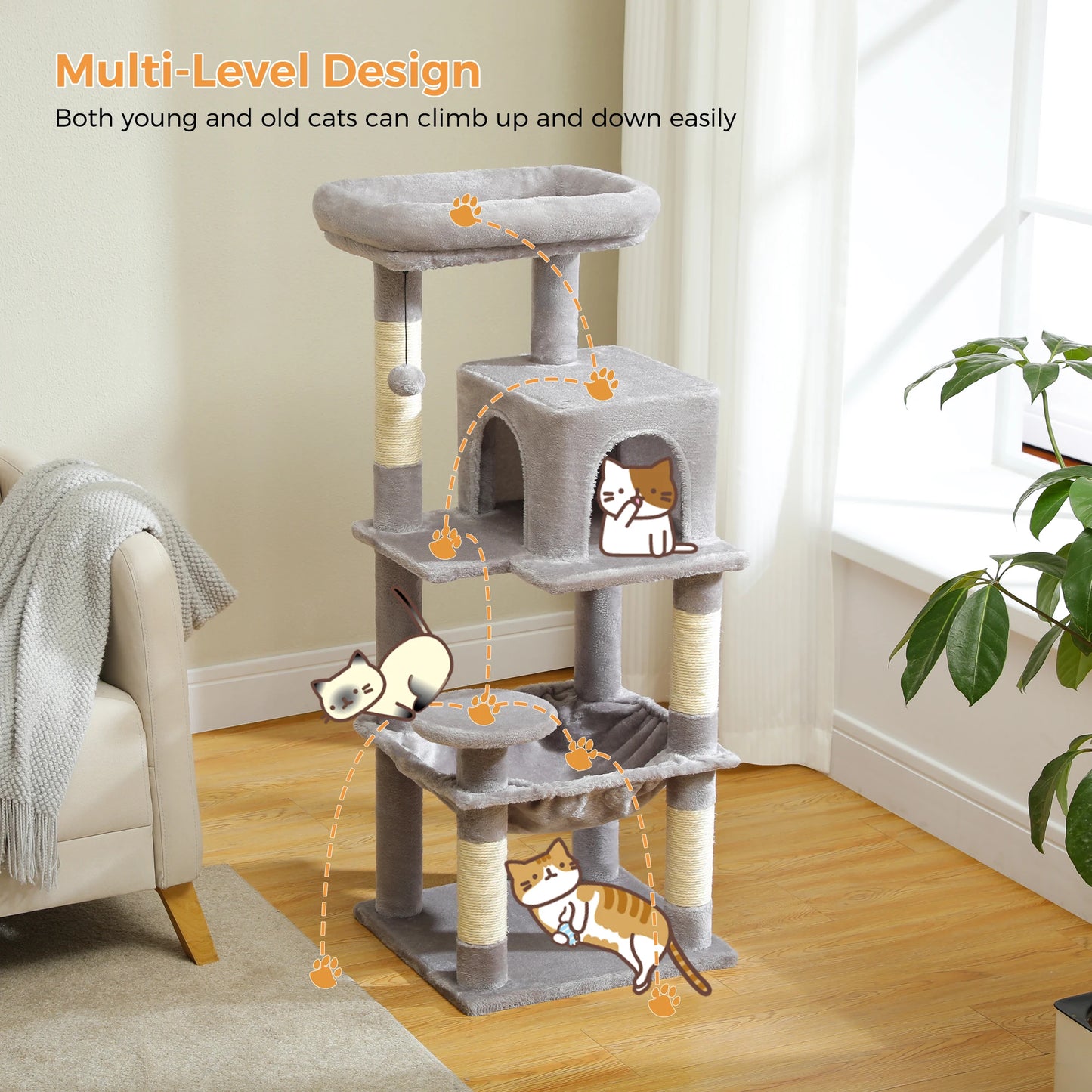 PETEPELA Cat Tree for Indoor Cats Five Level Tower
