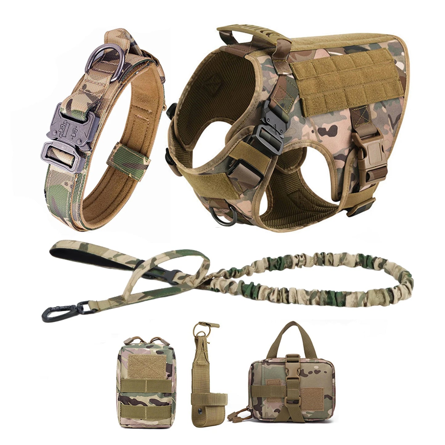 Tactical Nylon Dog Harness Collar Leash Set Training Vest
