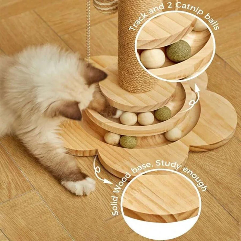 Wooden Cat Scratching Post And Indoor Activity Station