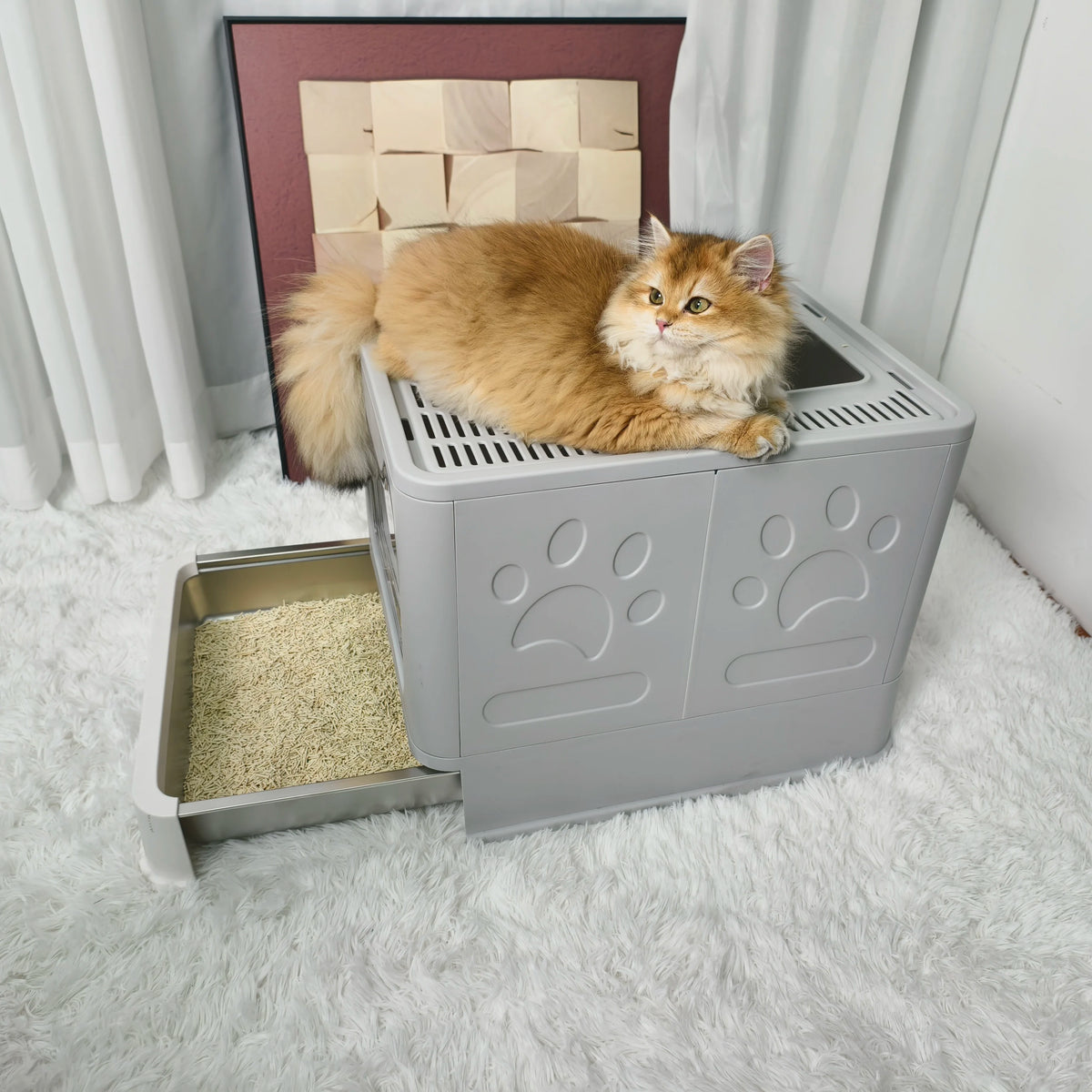 Fully Covered Cat Litter Box With Lid And Scoop