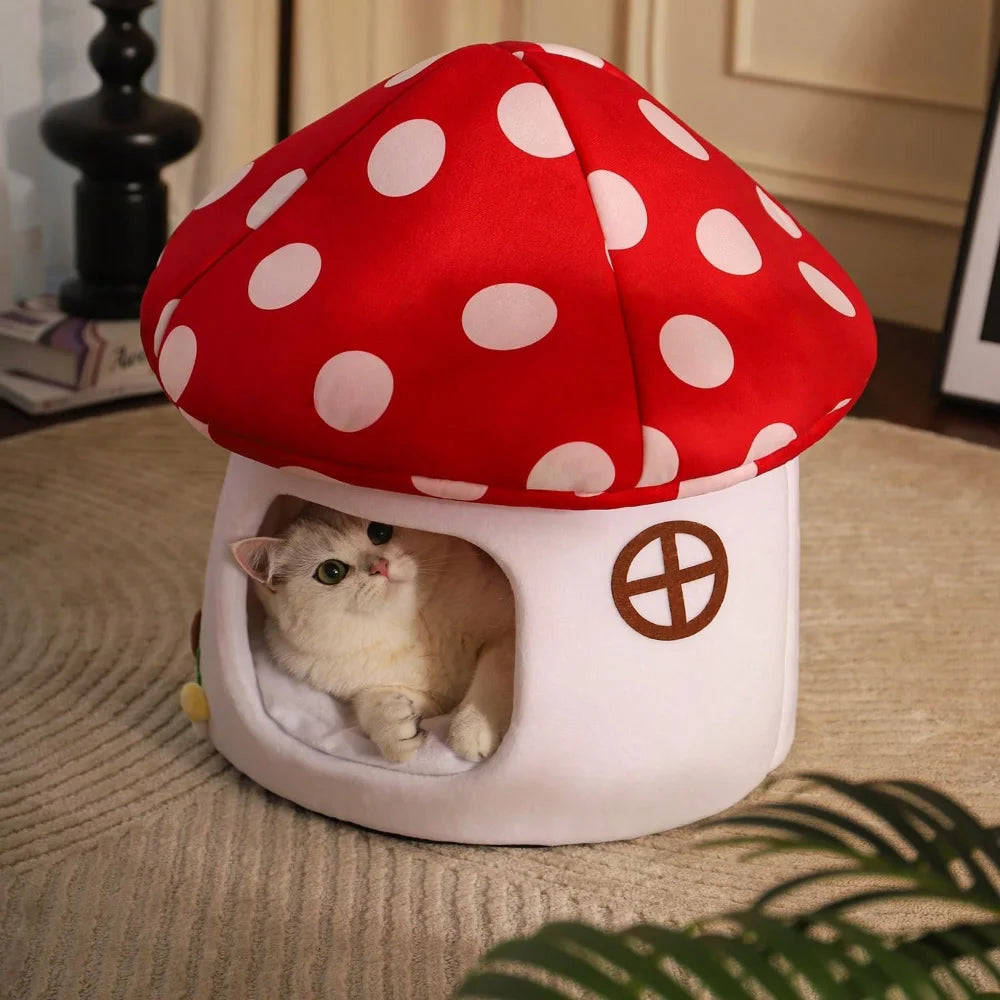 XMSJ Soft Mushroom Cat Bed Cow Print Nest For Pets