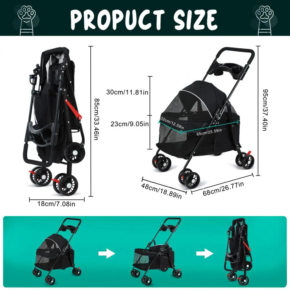 Pet Dog Cat Stroller Outdoor Folding Travel Cup Holder