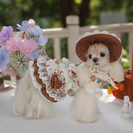 NONECN Lace Dress and Maid Hat Set for Canine Companions