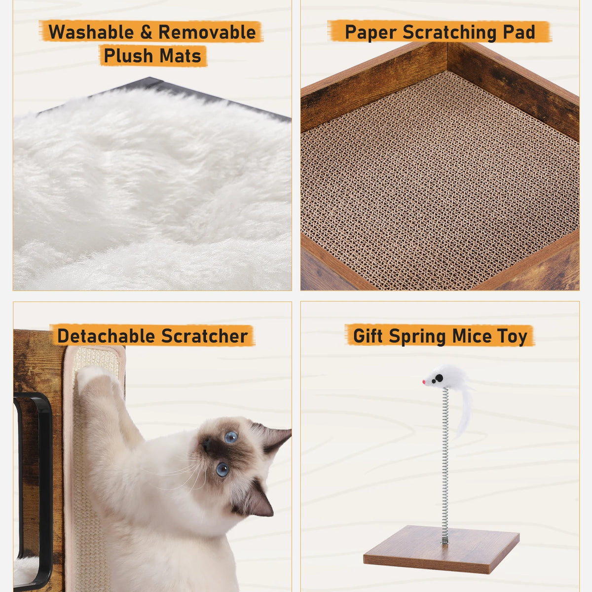 Pawz Road Modern Wood Cat Condo House With Removable Mats