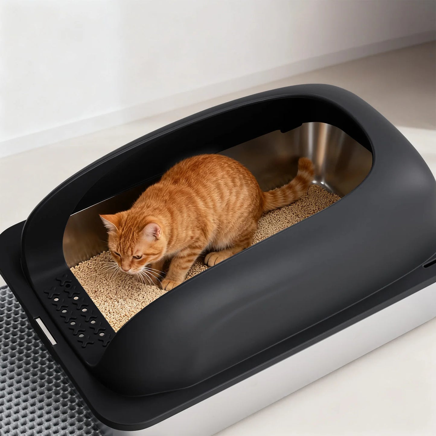 JHK Stainless Steel Large Cat Litter Box With Lid And Mat