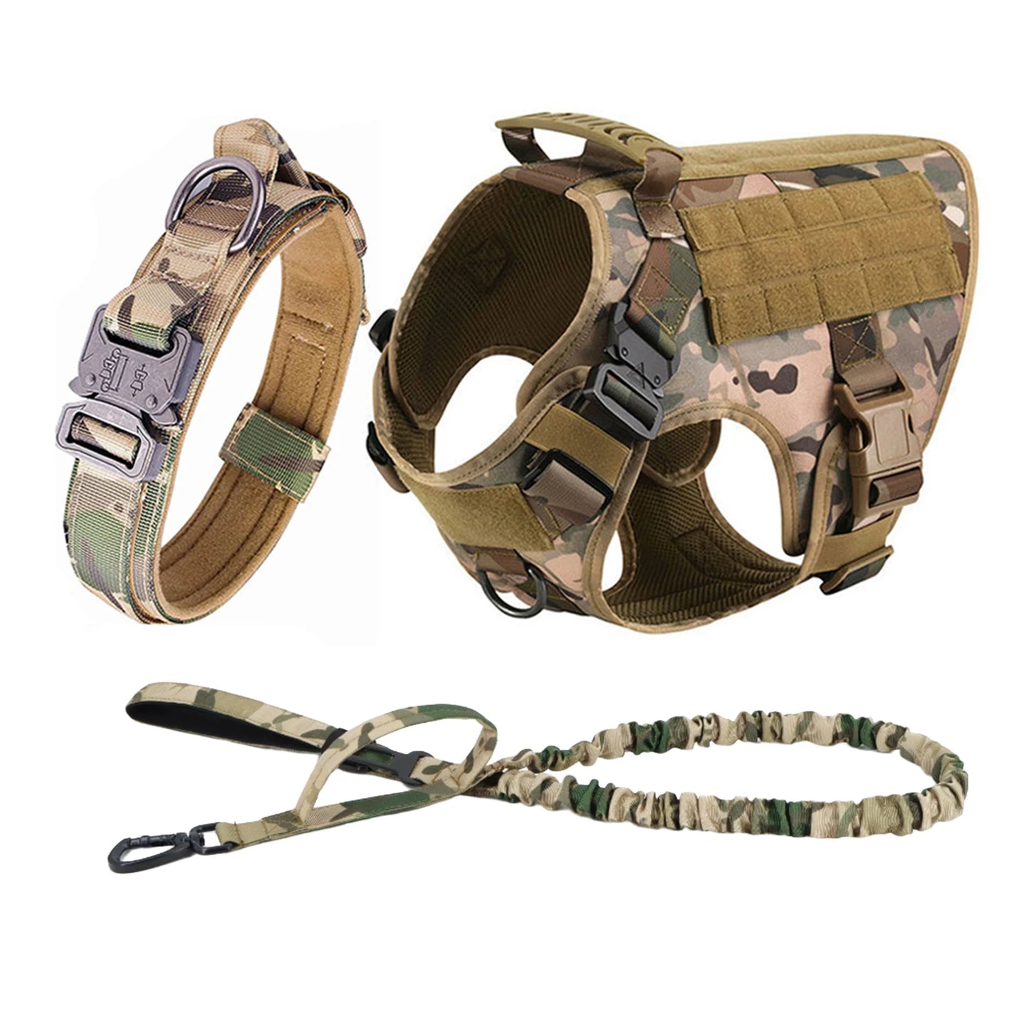 Tactical Nylon Dog Harness Collar Leash Set Training Vest