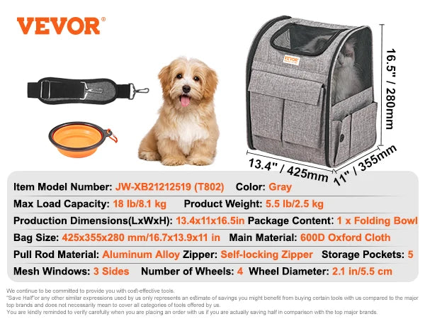 Pet Cat Carrier Backpack With Wheels Telescopic Handle For Travel