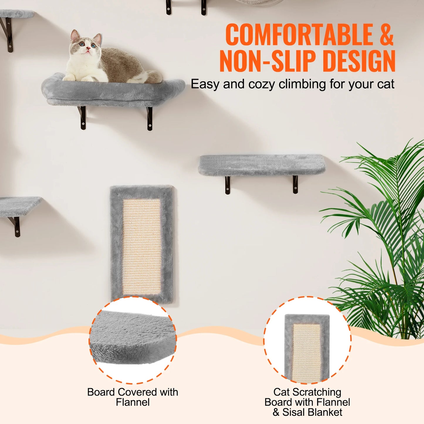 SucceBuy Wall Mounted Cat Shelves Three-Tier Perches