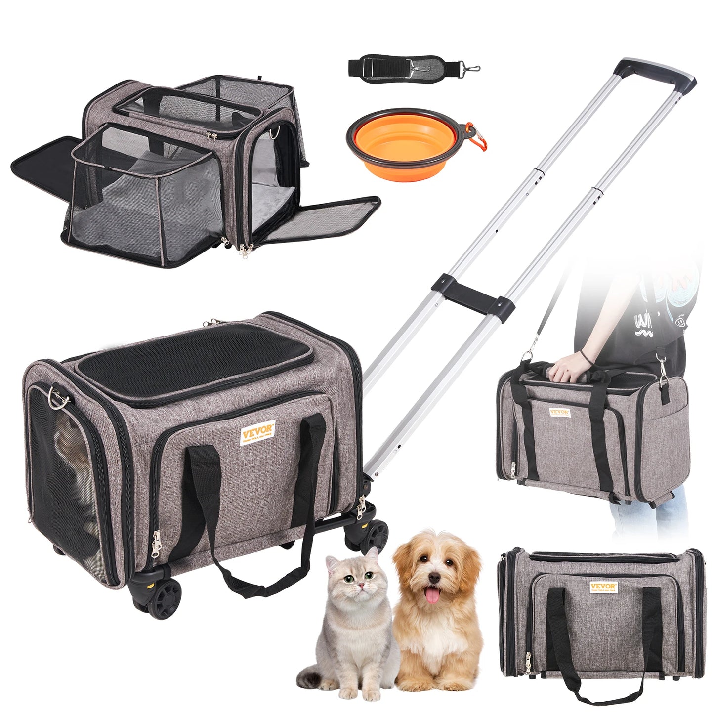 Pet Cat Carrier Backpack With Wheels Telescopic Handle For Travel