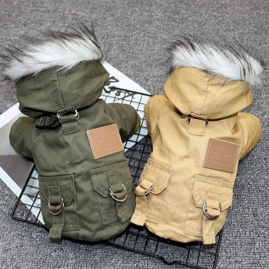 Dog Jacket With Harness Winter Windproof Coat Hoodie Vest Outdoor