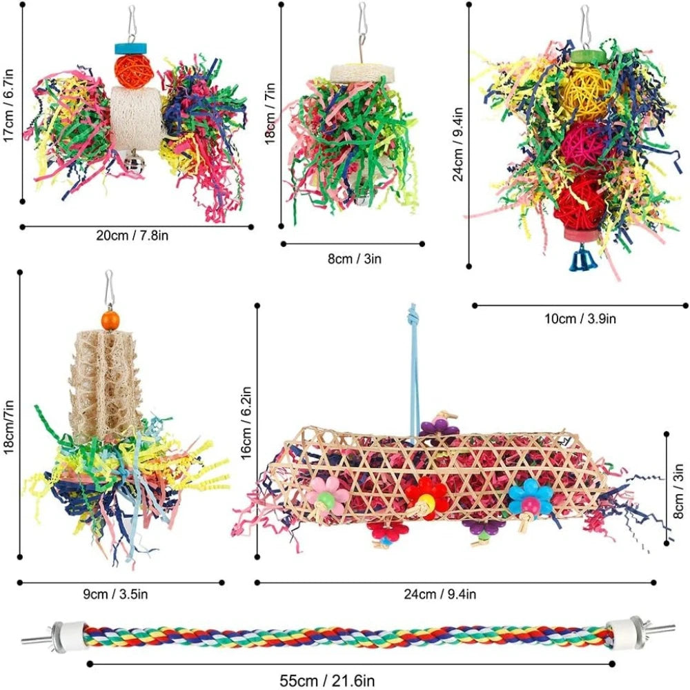 6 Pack Paper Bird Chew Toys With Crinkle Ball
