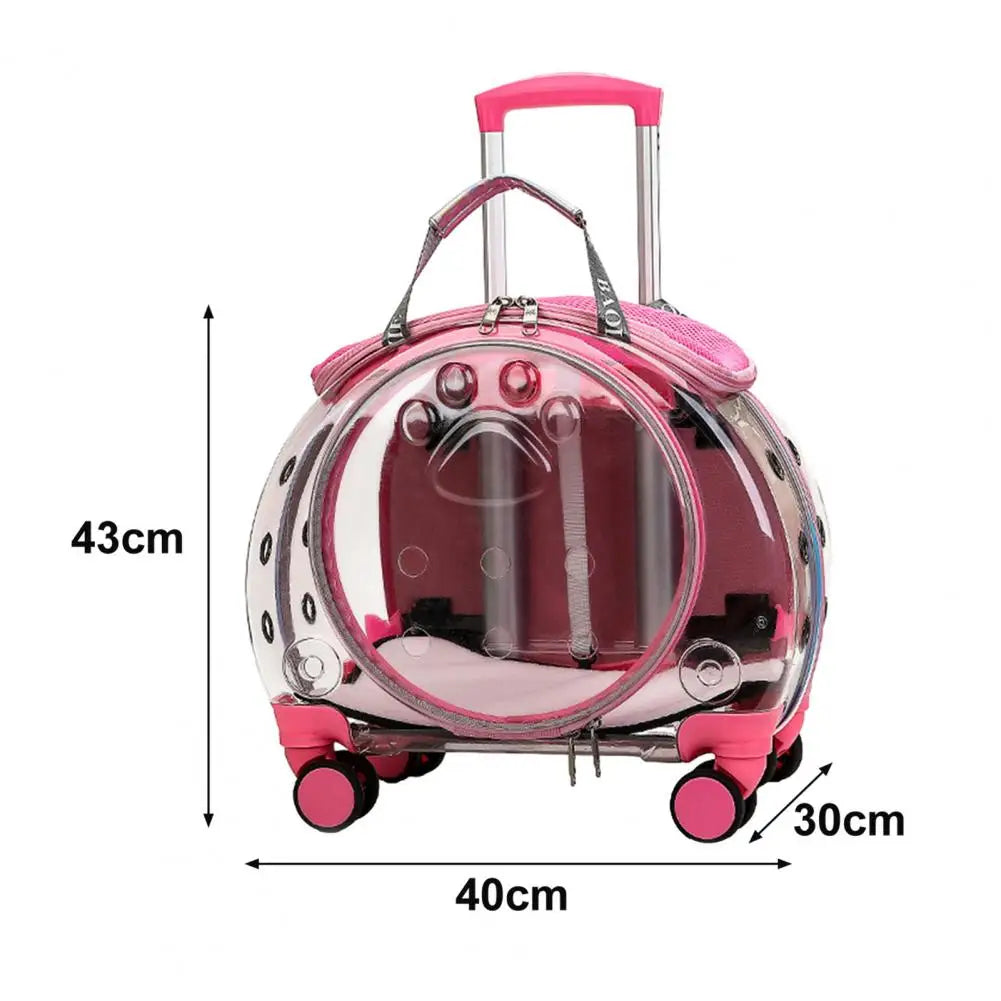 Portable Pet Trolley Case With Silent Wheels And Clear Ventilation