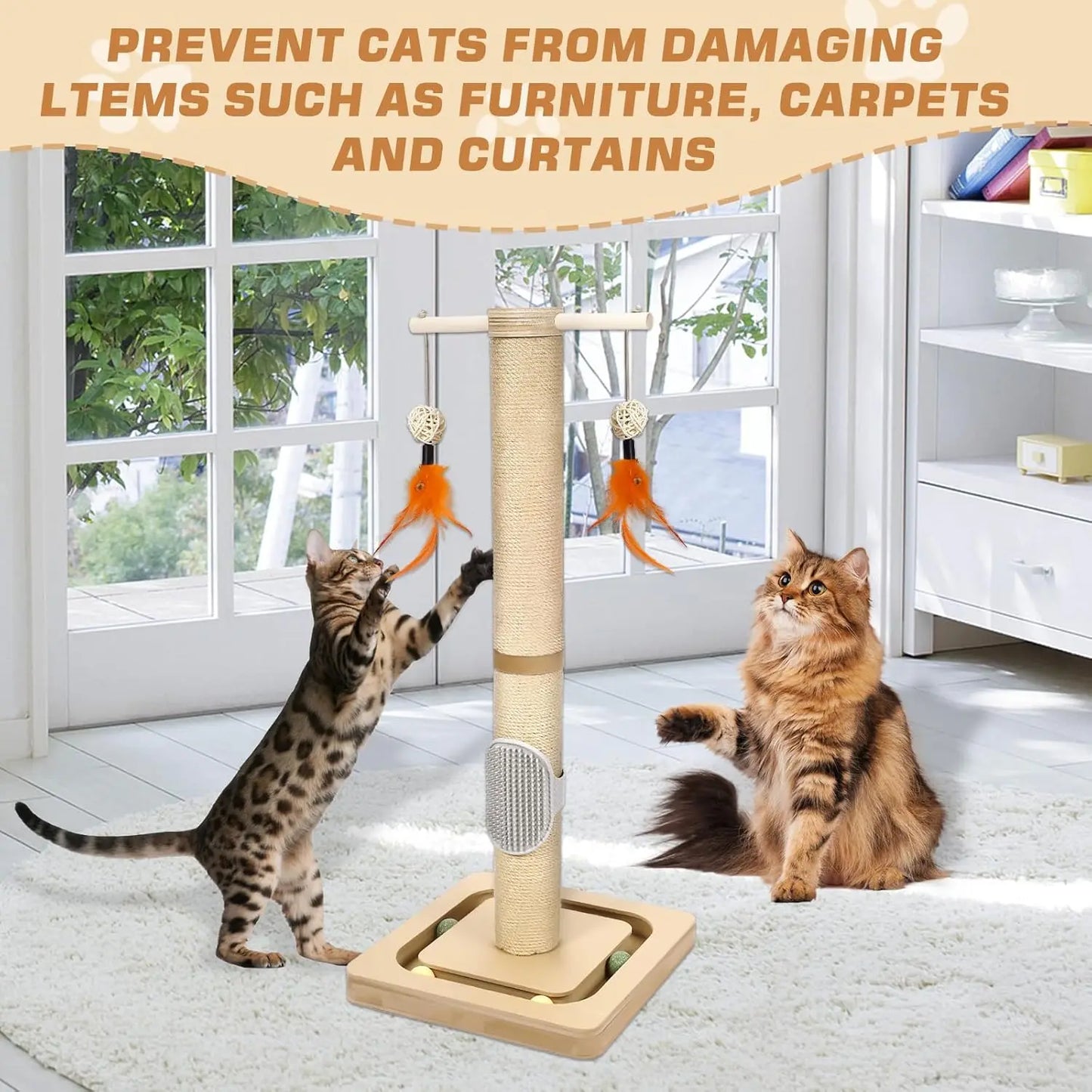Compact Cat Tower With Three Tier Ball Track And Jute