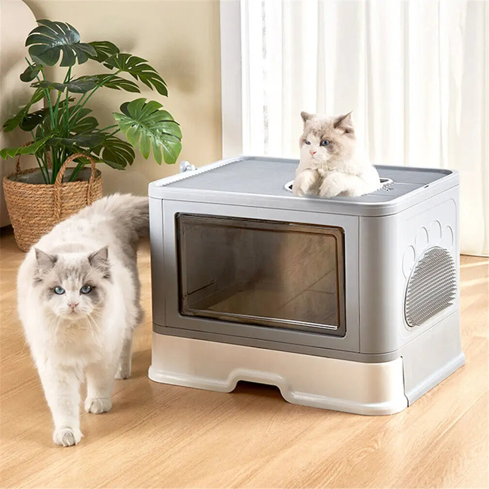 Foldable Cat Litter Box With Front Entry And Scoop Enclosed