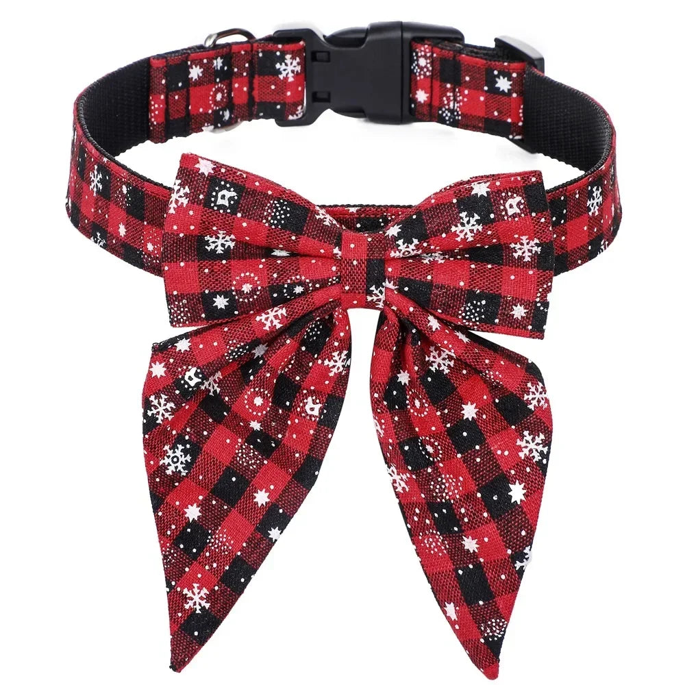 Christmas Snowflake Bow Dog Collars for Small to Large Dogs