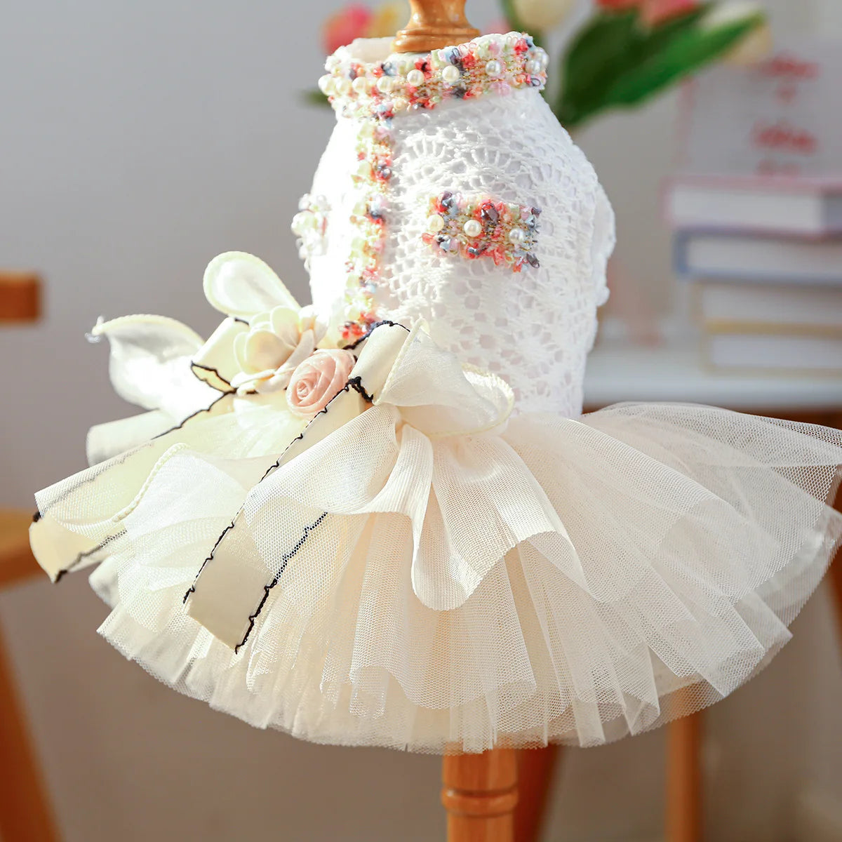 Tutu Style Dog Dress With 3D Flower Bow Wedding Party
