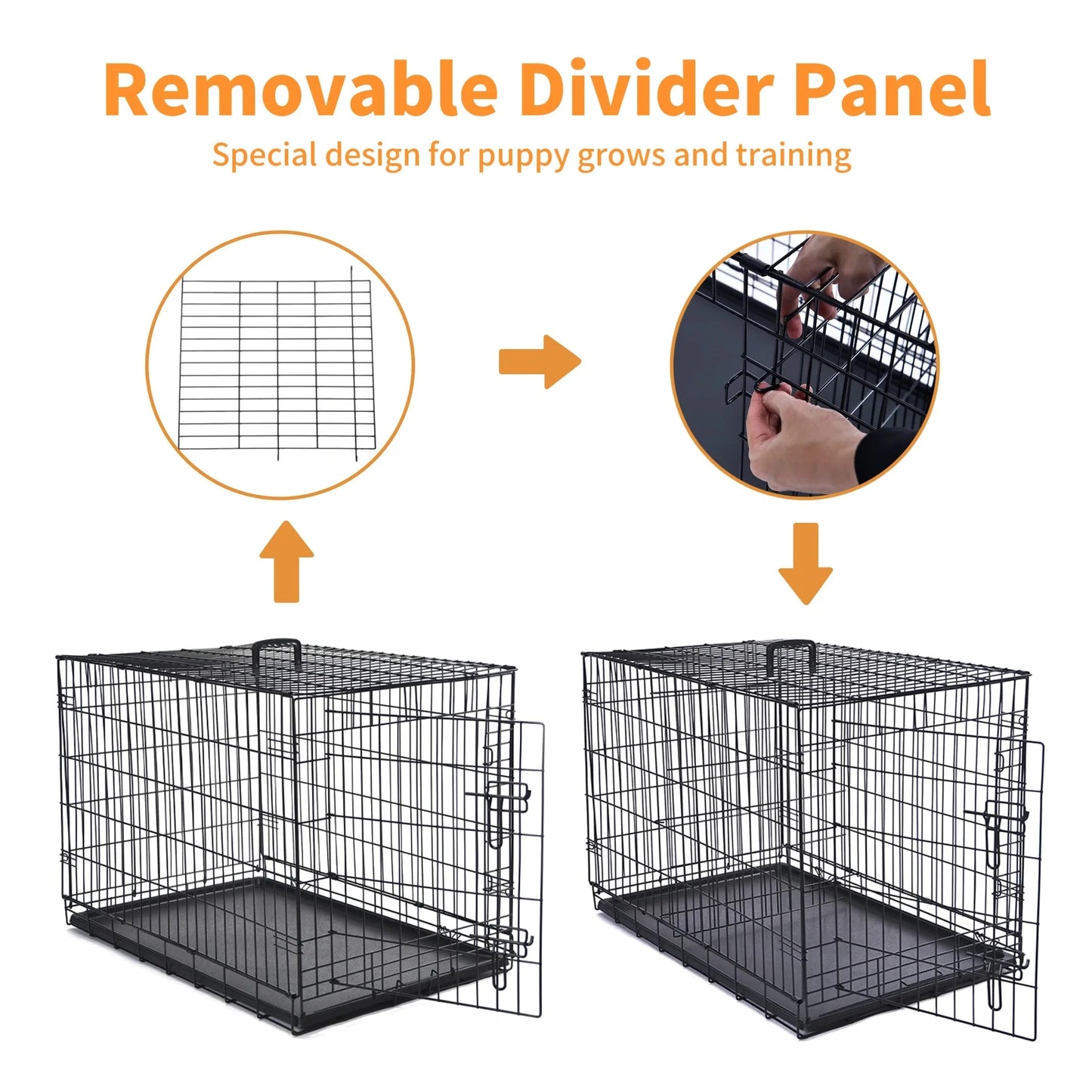 Foldable Metal Wire Dog Crate Kennel Portable Tray Divider