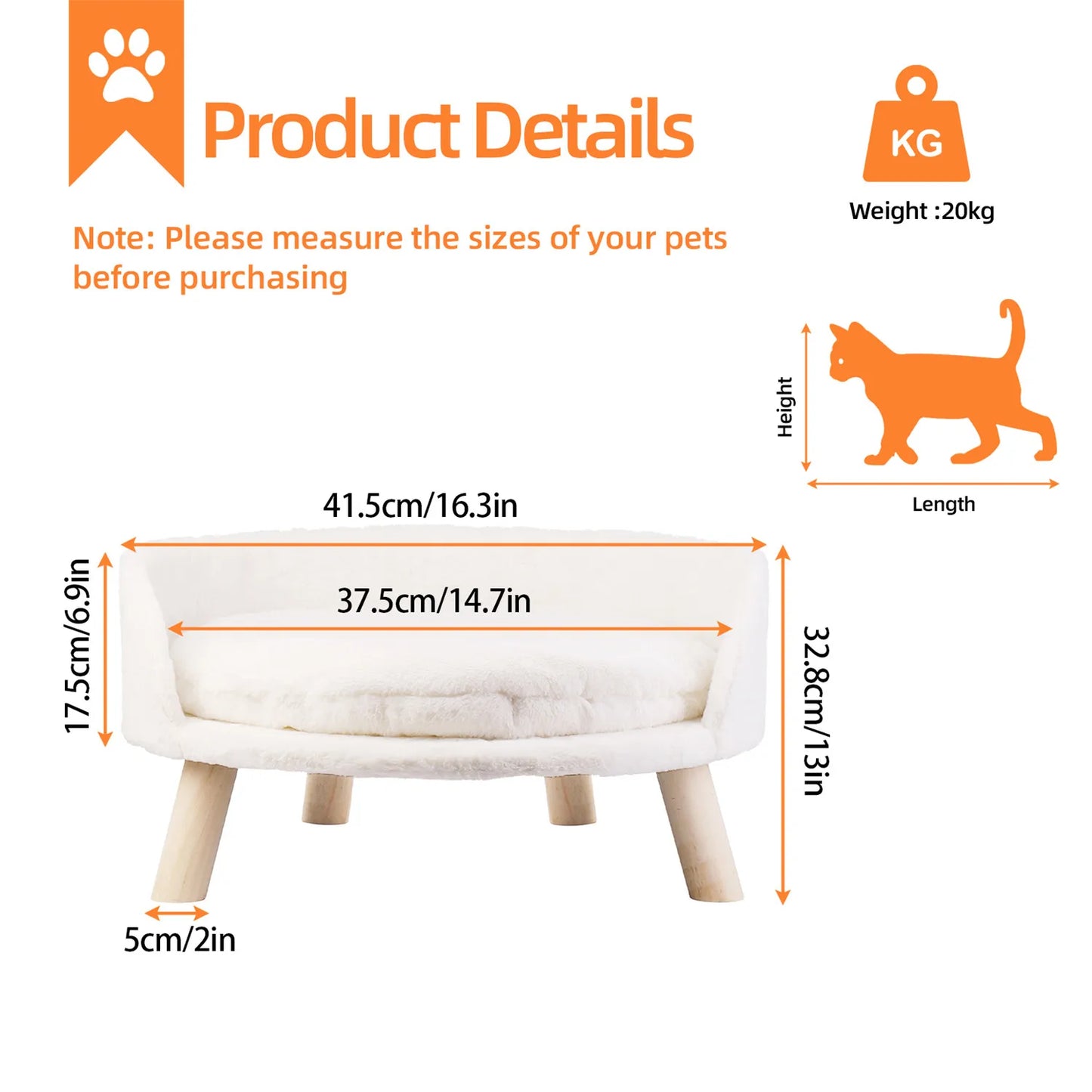 BINGOPAW Pet Sofa Bed Raised Cat Chair With Removable Cushion